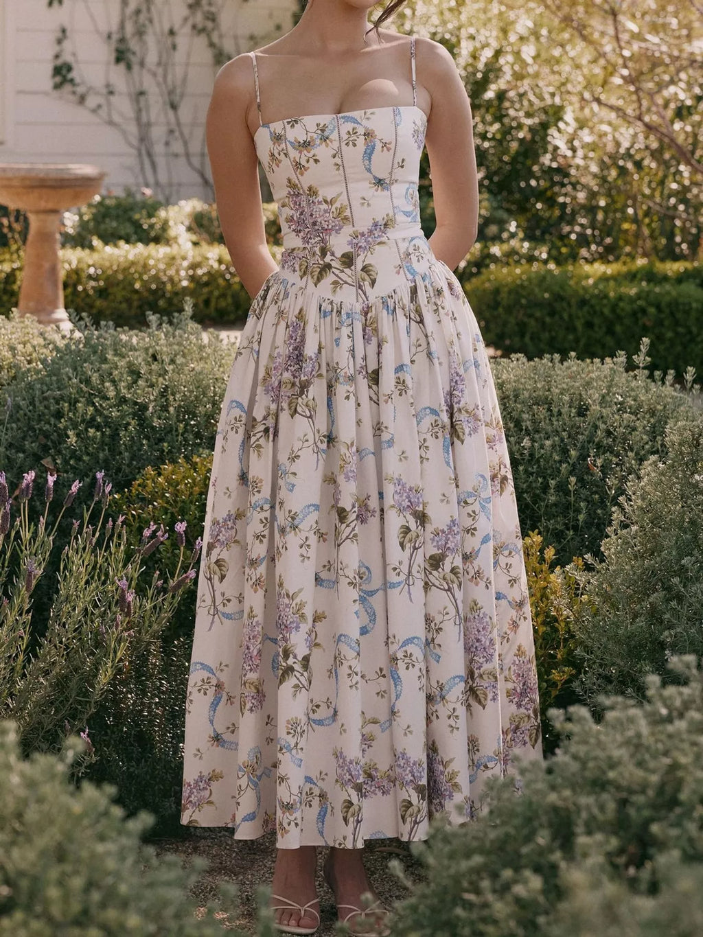 Floral Spaghetti Straps Midi Dress (28)