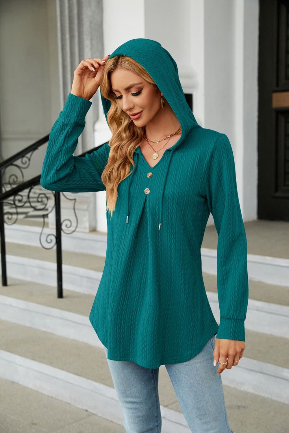 Long Sleeve Hooded Blouse (3)