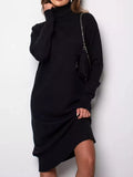 Turtleneck Ribbed Knit Sweater Dress