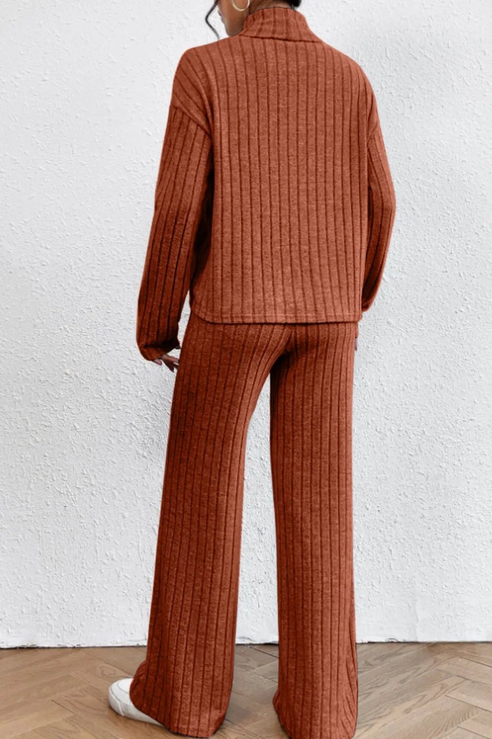 Mock Neck Dropped Shoulder Top Pants Set (28)
