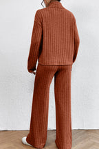 Mock Neck Dropped Shoulder Top Pants Set (28)