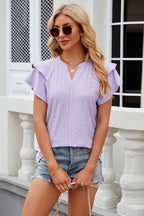Eyelet Notched Short Sleeve T-shirt (14)