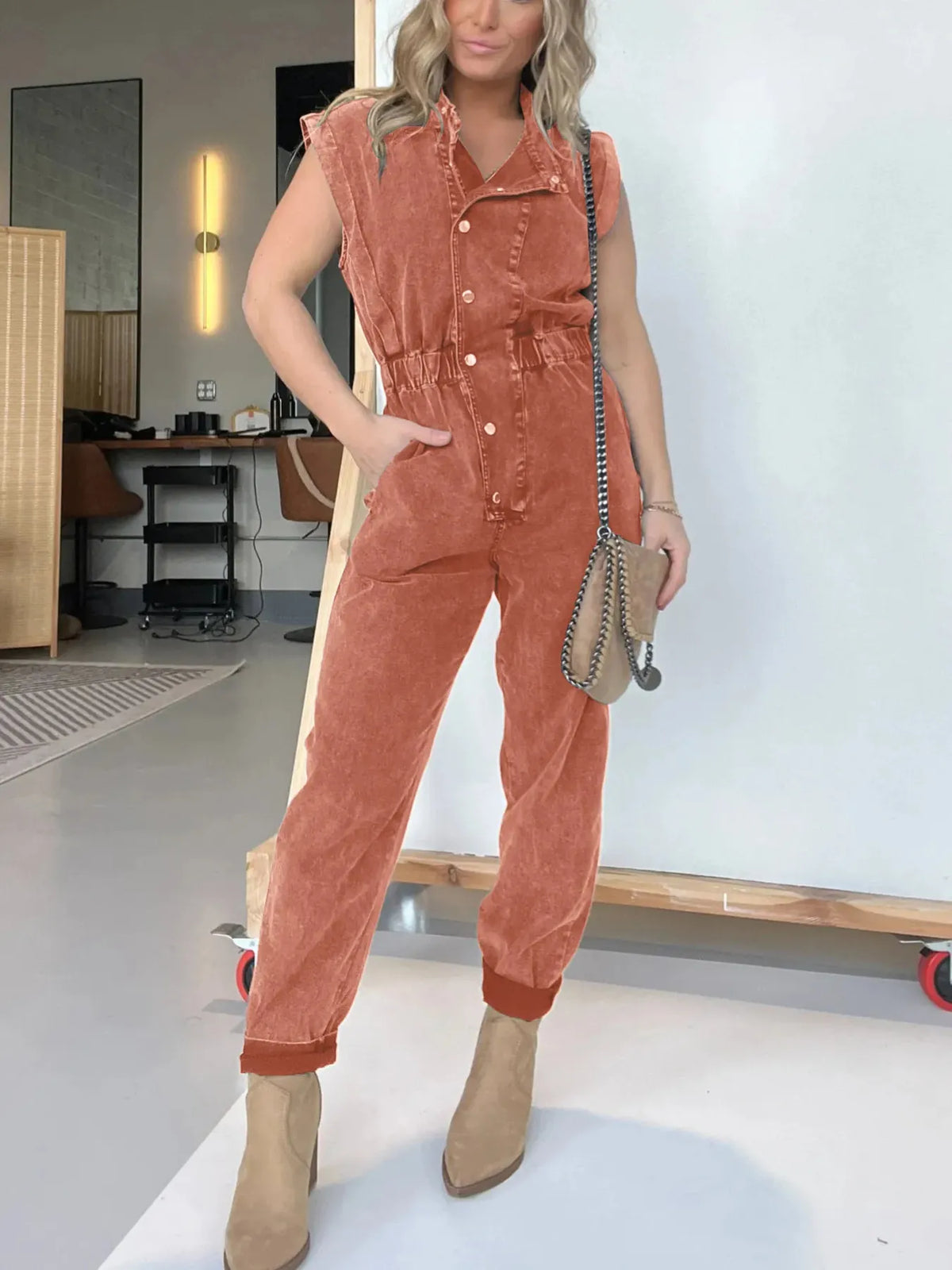 Full Size Button Front Cap Sleeve Denim Jumpsuit Plus (9)