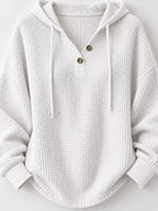 Full Size Waffle Knit Button Detail Hoodie Plus (3)