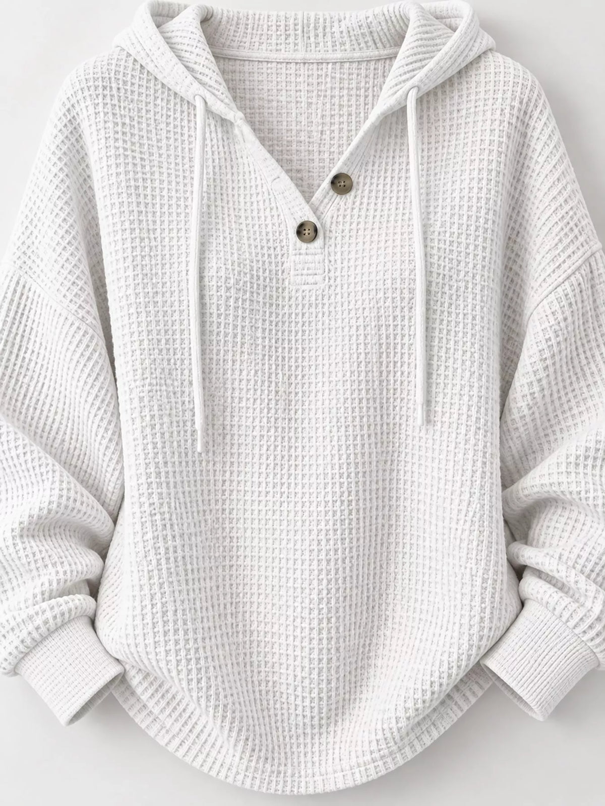 Full Size Waffle Knit Button Detail Hoodie Plus (3)