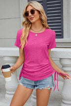 Eyelet Round Neck Short Sleeve T-shirt (7)
