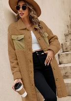 Collared Neck Long Sleeve Longline Teddy Jacket (9)
