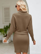 Turtle Neck Long Sleeve Ribbed Sweater Dress (5)