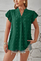Swiss Dot Notched Cap Sleeve T-shirt (5)