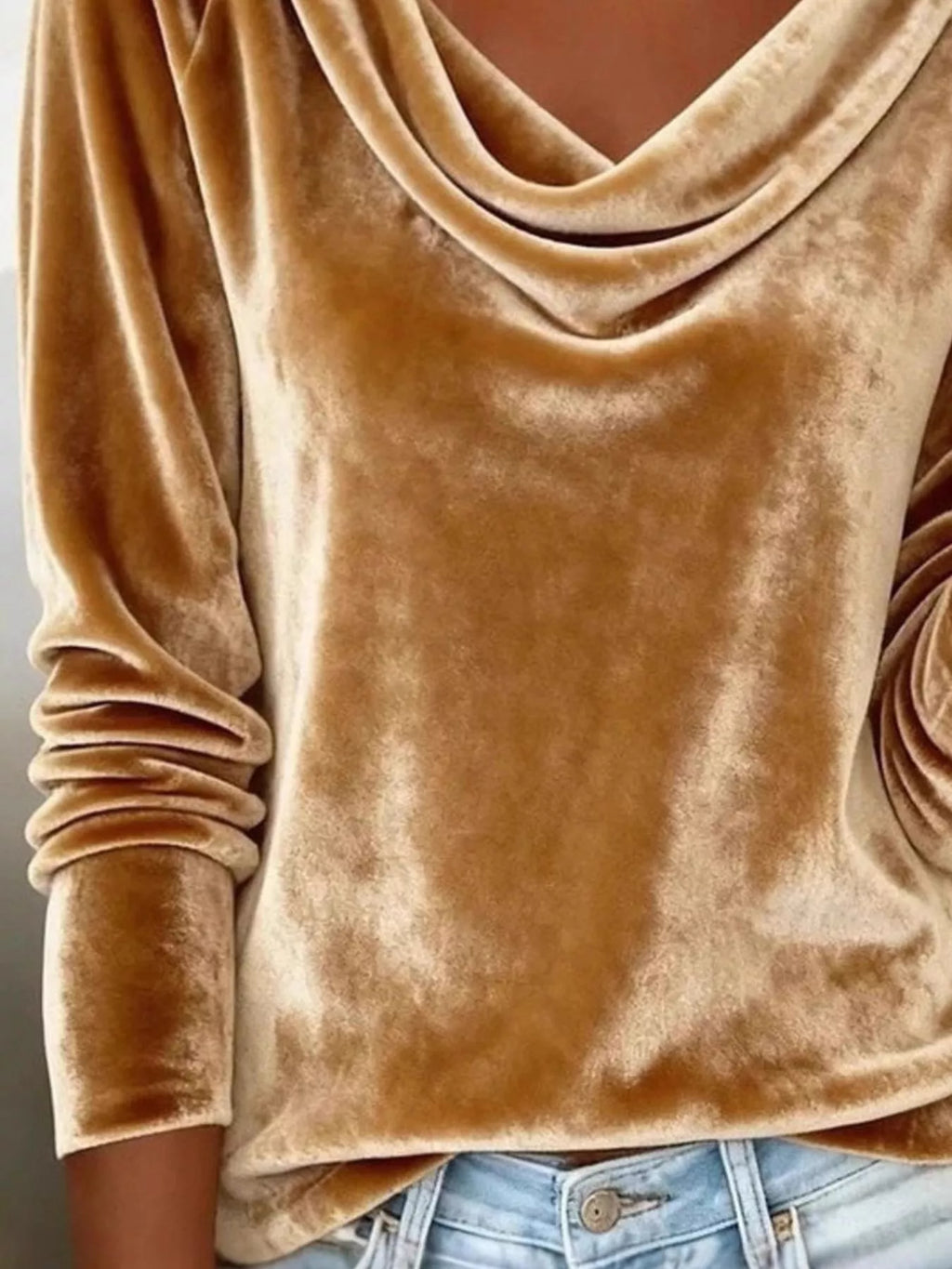 Velvet Cowl Neck Long Sleeve T-shirt (3)