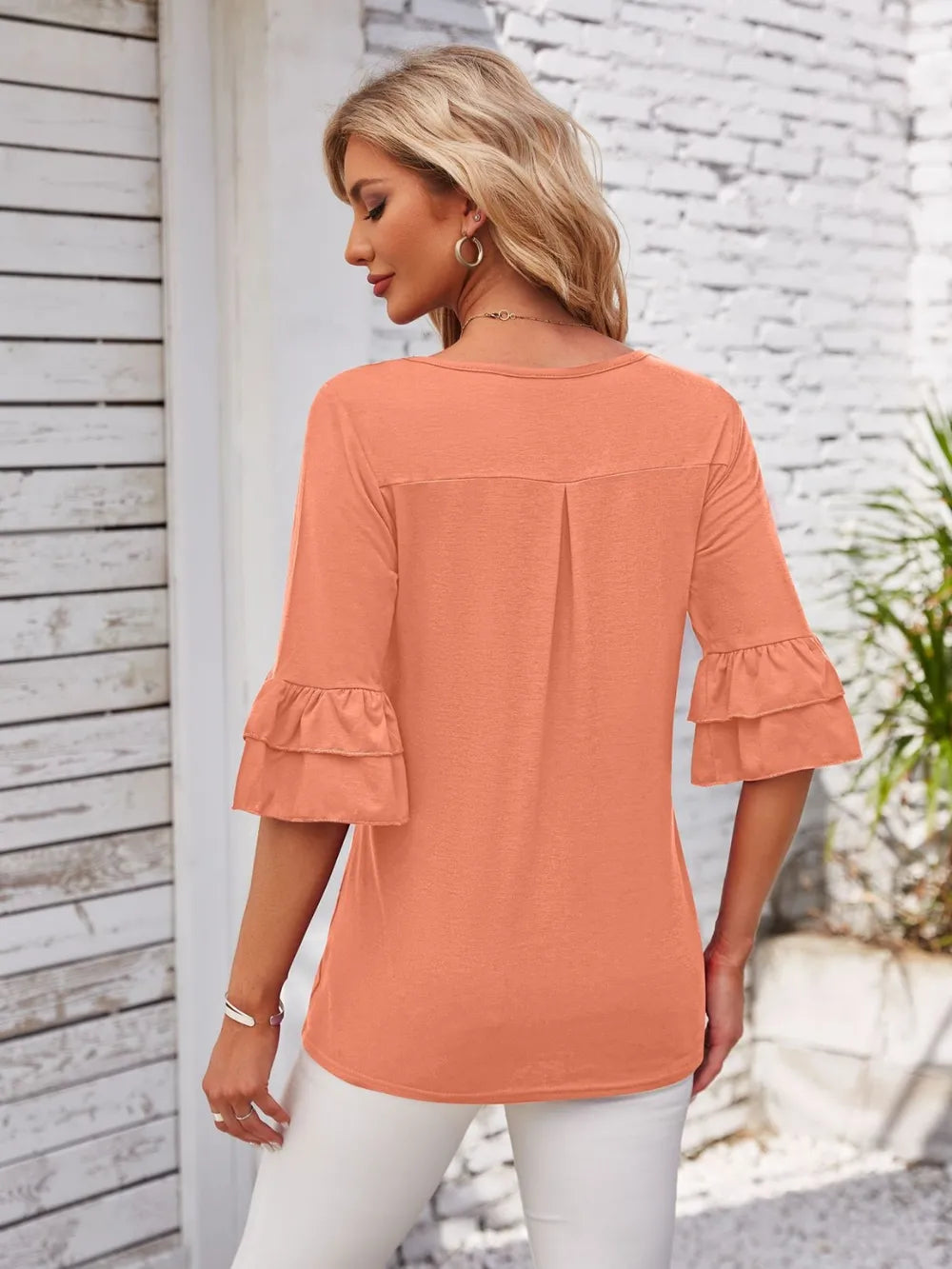 Ruffled Suqare Neck Half Sleeve Blouse (12)