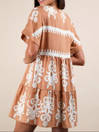 Printed V-neck Short Sleeve Mini Dress (10)