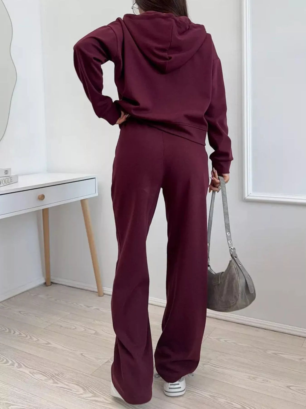 Zip-up Hoodie Wide-leg Pants Set (13)