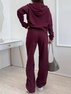 Zip-up Hoodie Wide-leg Pants Set (13)