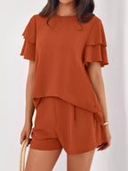 Ruffle Sleeve Top Shorts Two-piece Set (8)