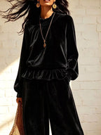 Velvet Peplum Top Wide-leg Pants Set (9)