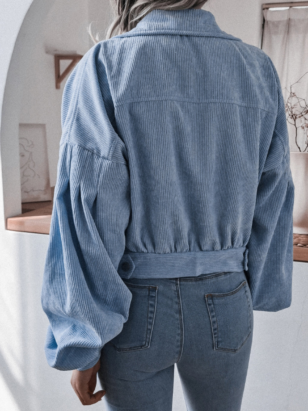Lantern Sleeve Cropped Corduroy Jacket (4)