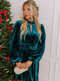 Velvet Mock Neck Balloon Sleeve Dress (14)