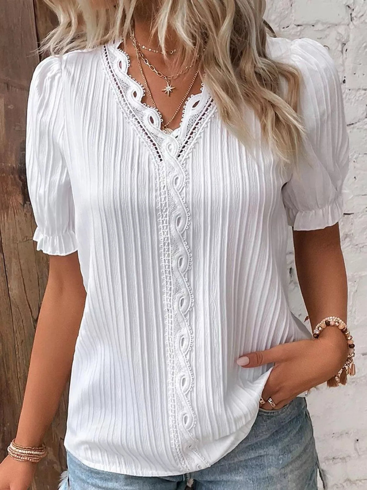 Full Size Lace Detail V-neck Blouse Plus