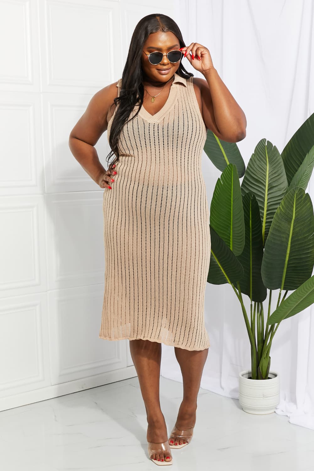 Openwork Johnny Collar Cover Up Dress (12)