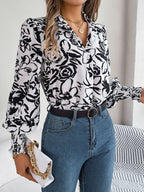 Printed Collared Neck Lantern Sleeve Shirt (11)