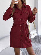 Button-front Corduroy Shirt Dress