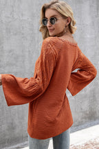 V-neck Spliced Lace Flare Sleeve Top (11)