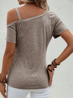 Emery Rose Asymmetrical Collar Button Detail T-shirt (4)