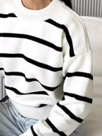 Striped Knit Round Neck Sweater (6)