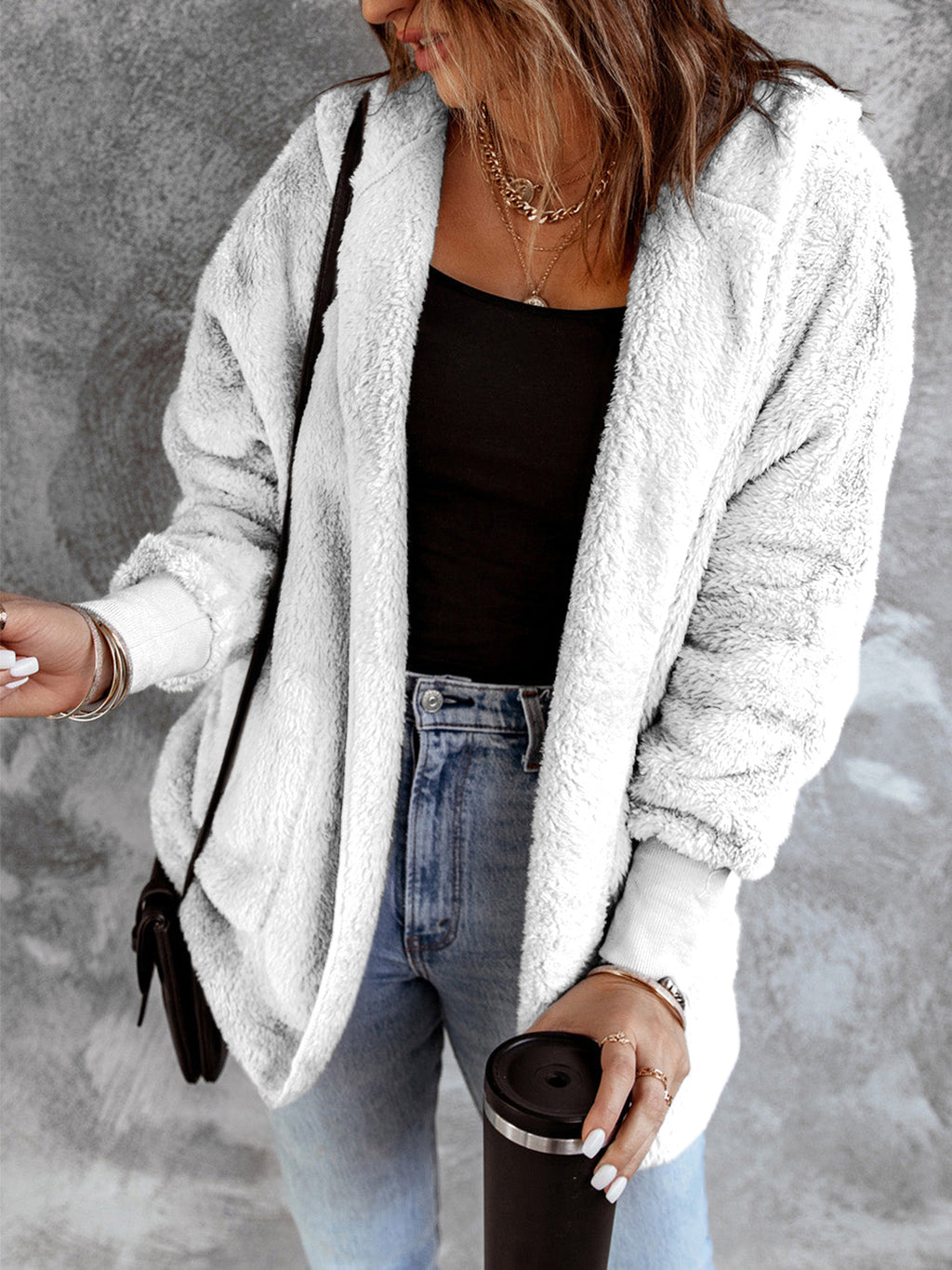 Open Front Hooded Faux Fur Outwear Pockets (14)