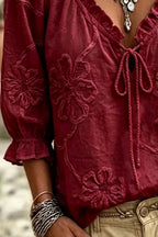 Floral Tie Neck 3/4 Sleeve Blouse (3)