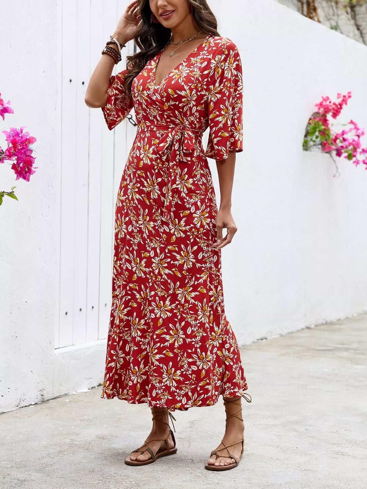 Slit Printed Surplice Midi Dress (11)