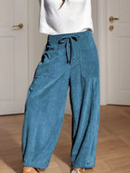 Casual Corduroy Wide Leg Pants Pockets