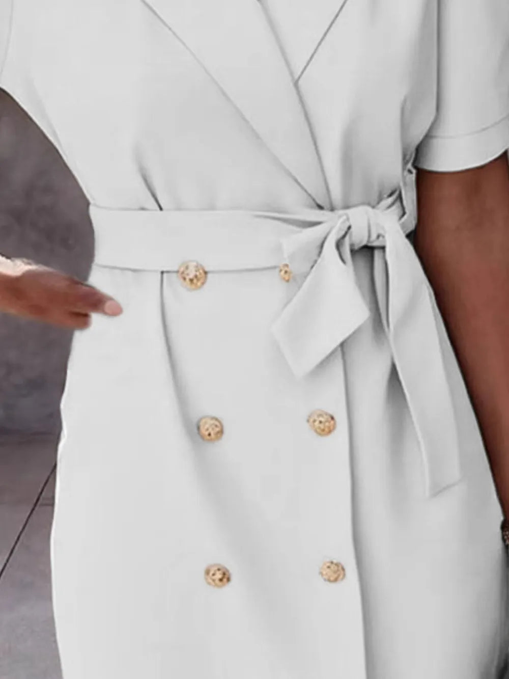 Lapel Collar Short Sleeve Tie Waist Mini Dress (5)