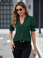 Notched Short Sleeve Blouse (14)