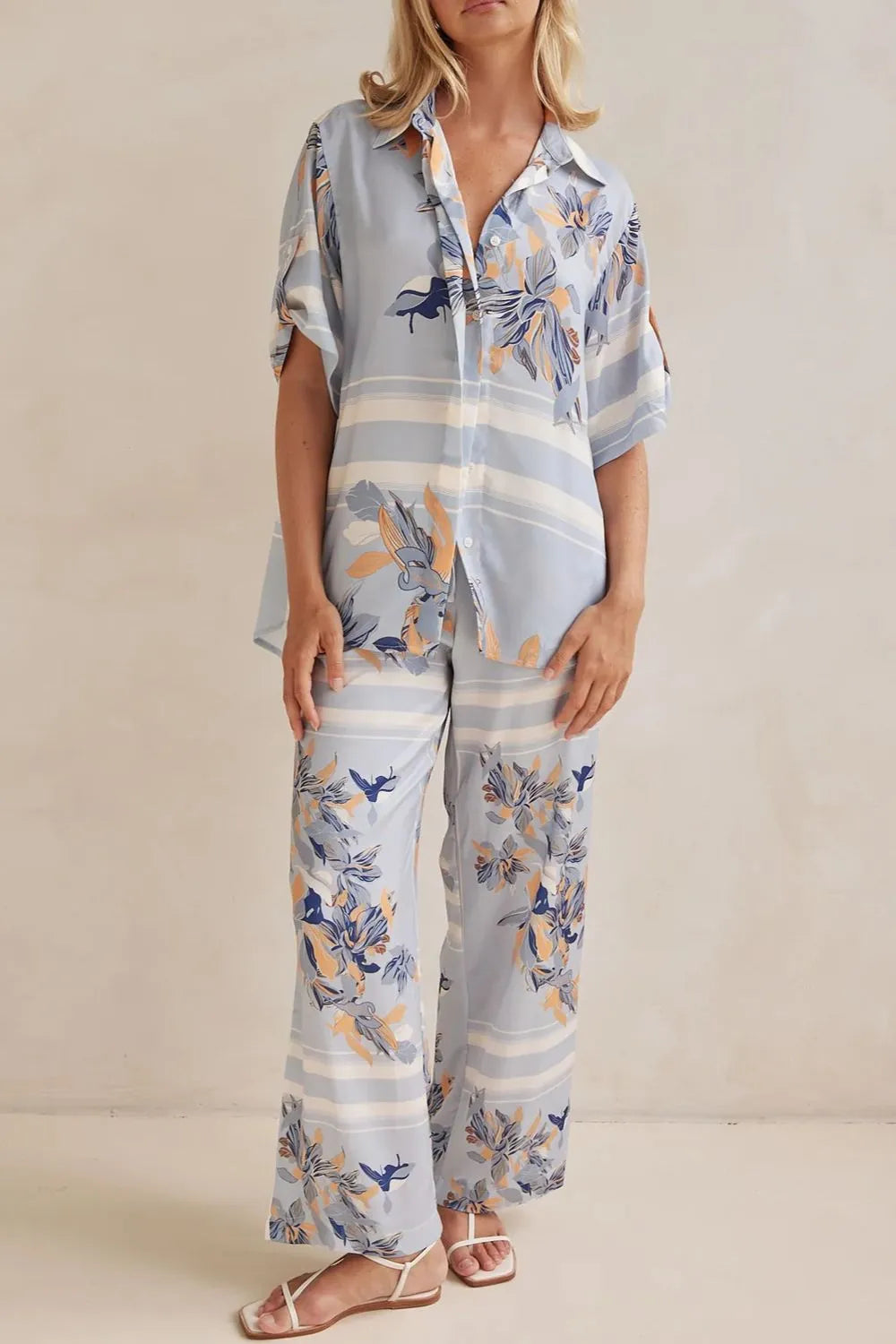 Printed Button Up Shirt Pants Set (4)
