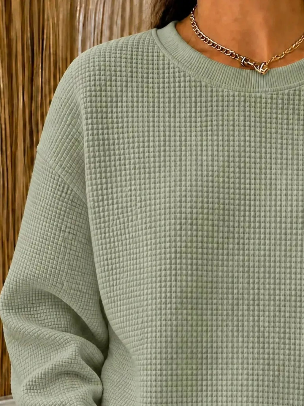 Full Size Waffle Knit Crewneck Sweatshirt Plus (12)