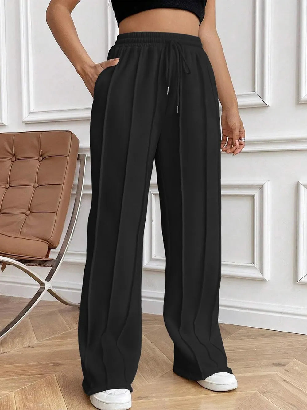 Drawstring Elastic Waist Pants Pockets (5)