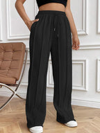 Drawstring Elastic Waist Pants Pockets (5)