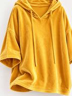 Full Size Velvet Half Sleeve Hoodie Drawstring Plus (14)