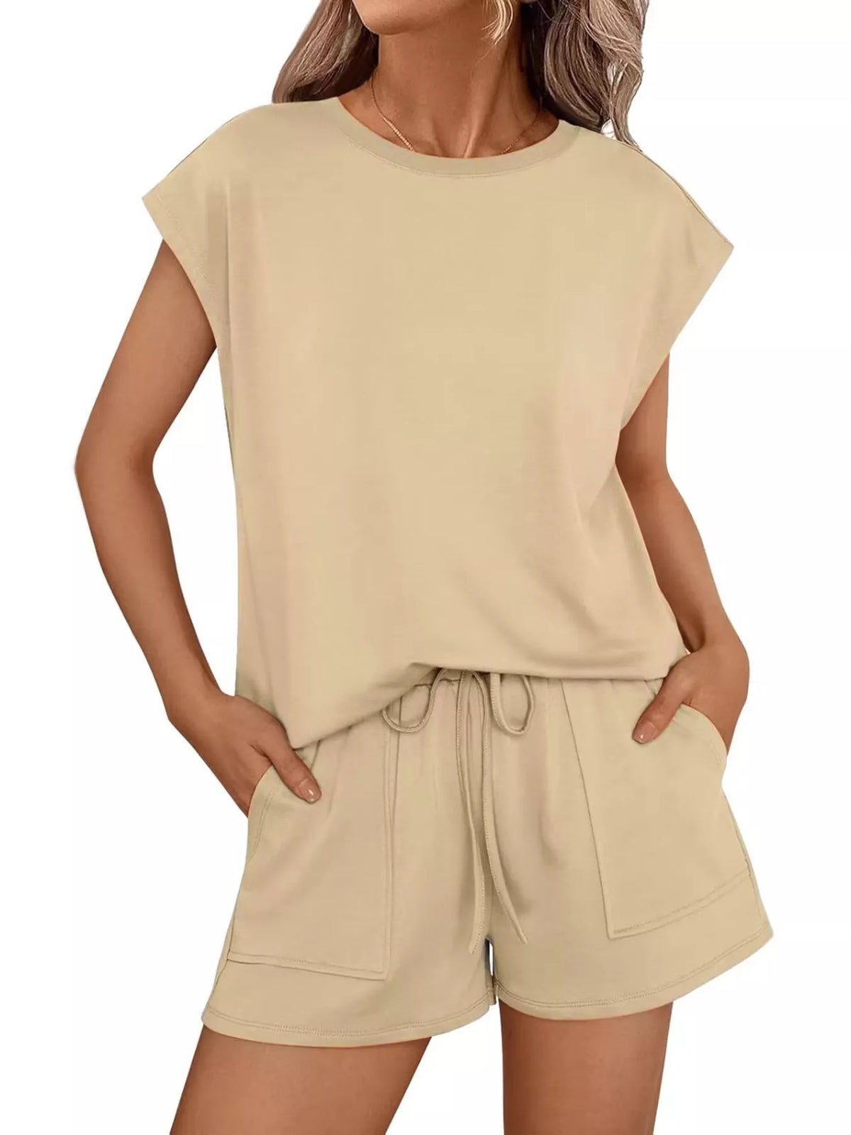 Casual Solid Color T-shirt Shorts Set (15)