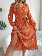 Tied Polka Dot Long Sleeve Midi Dress (8)