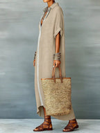Casual Linen Shirt Dress Button-down Front (4)