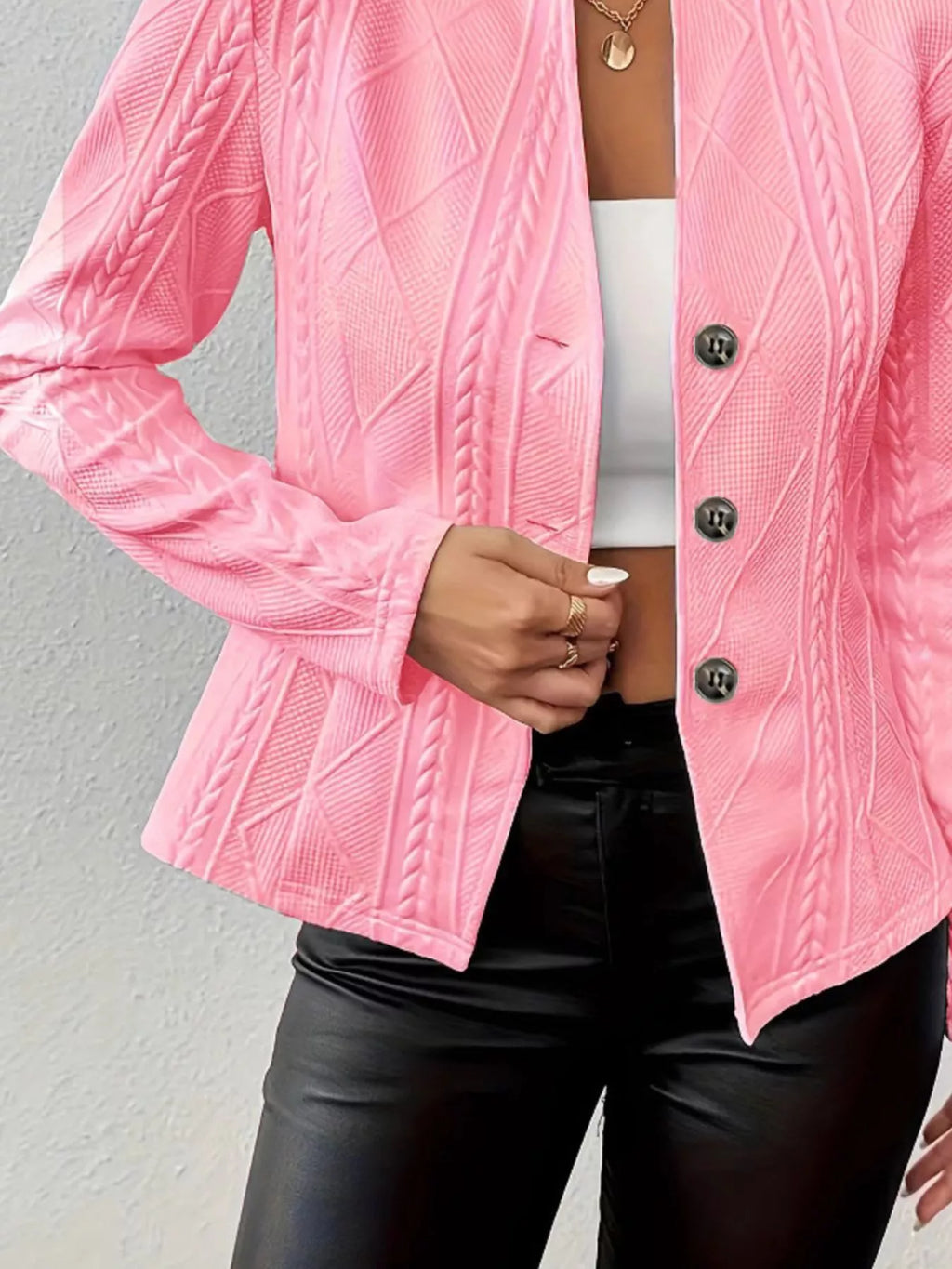 Textured Knit Button-front Blazer (15)