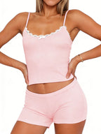 Contrast Trim Cami Shorts Set