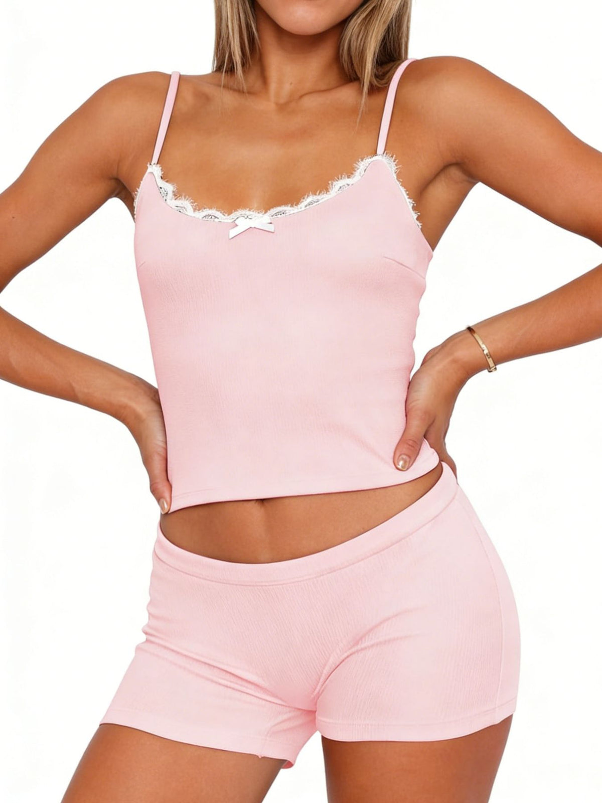 Contrast Trim Cami Shorts Set