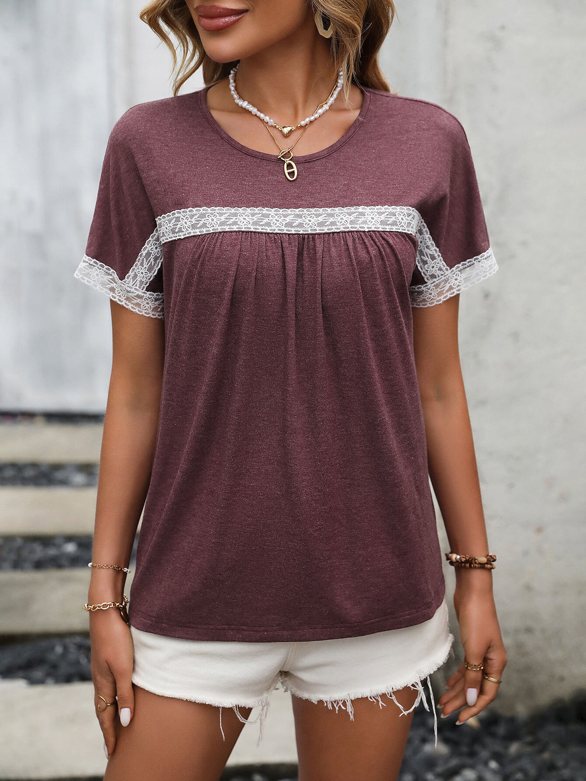 Contrast Round Neck Short Sleeve Tee (7)