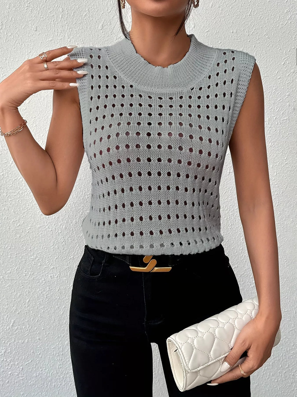 Hollow Out Round Neck Knit Tank (18)