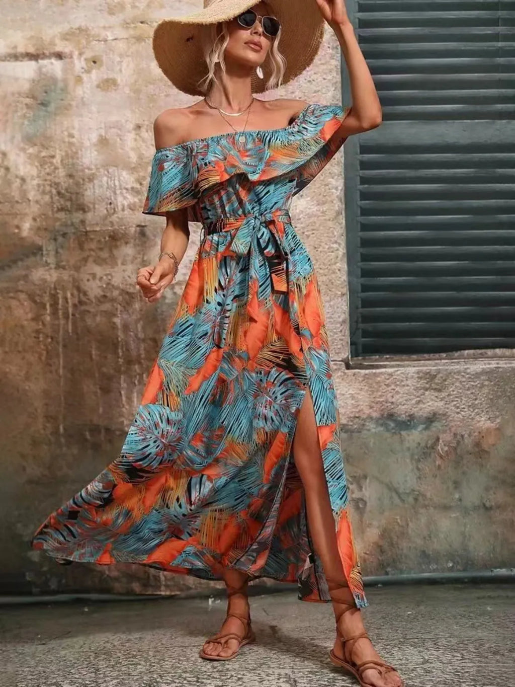 Ruffled Printed Off Shoulder Maxi Dress (16)