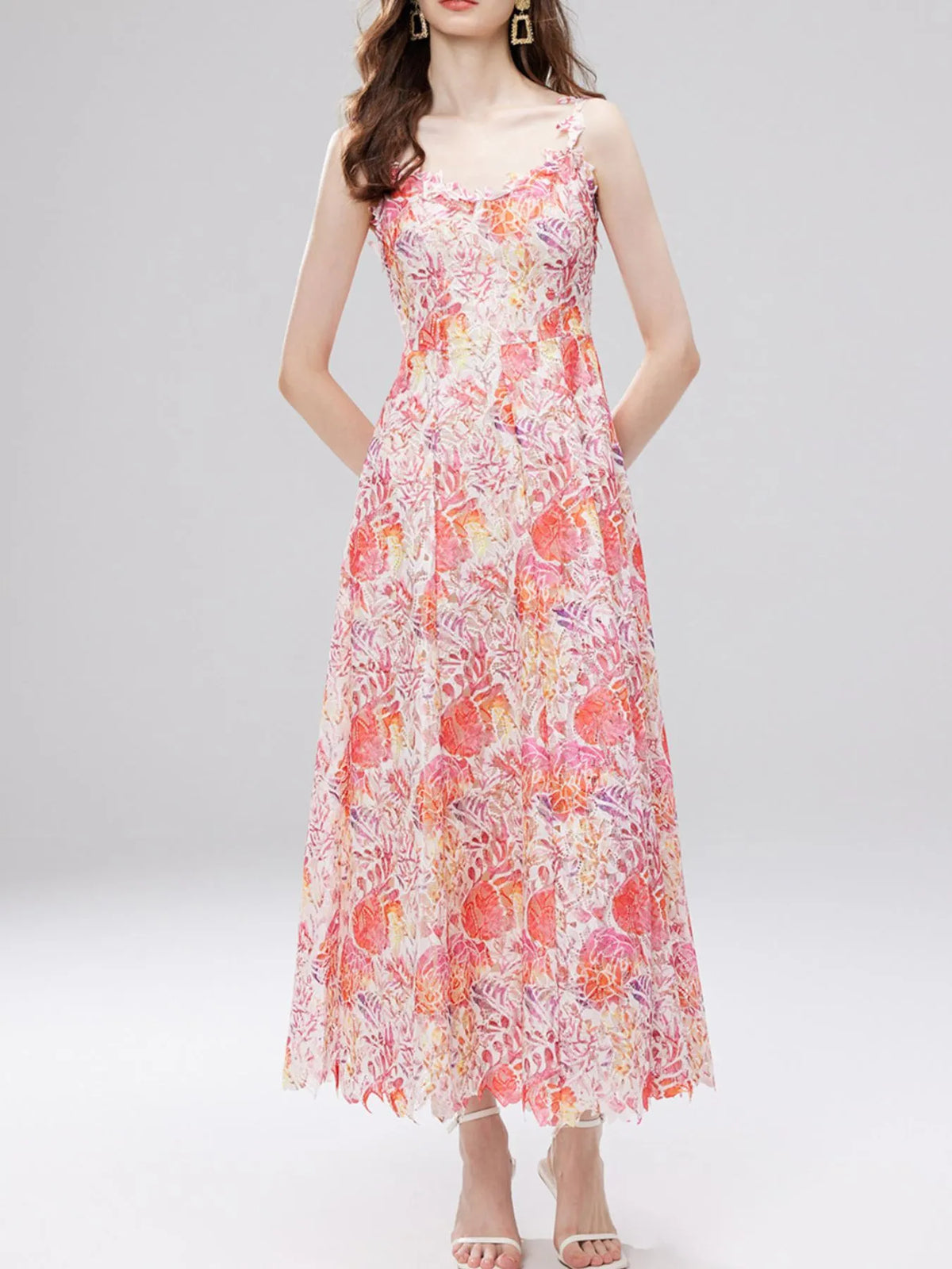 Floral Lace Sleeveless V-neck Midi Dress (21)
